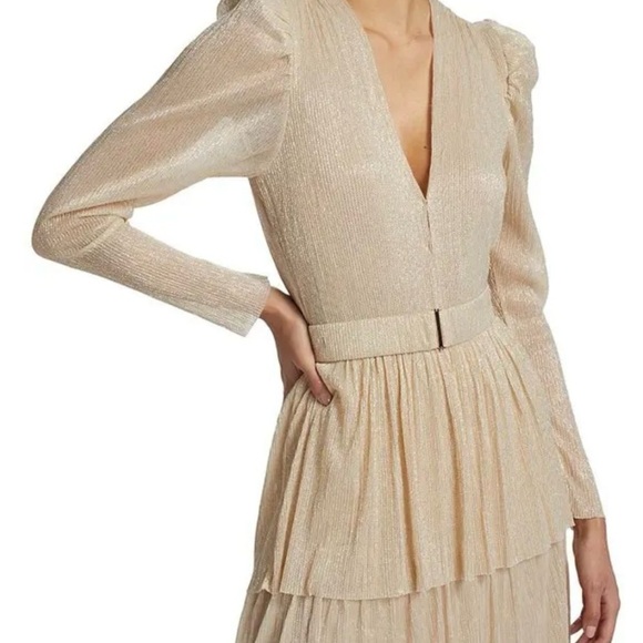 SABINA MUSAYEV Carry Tiered Belted Metallic Dress - Ivory - Picture 3 of 12